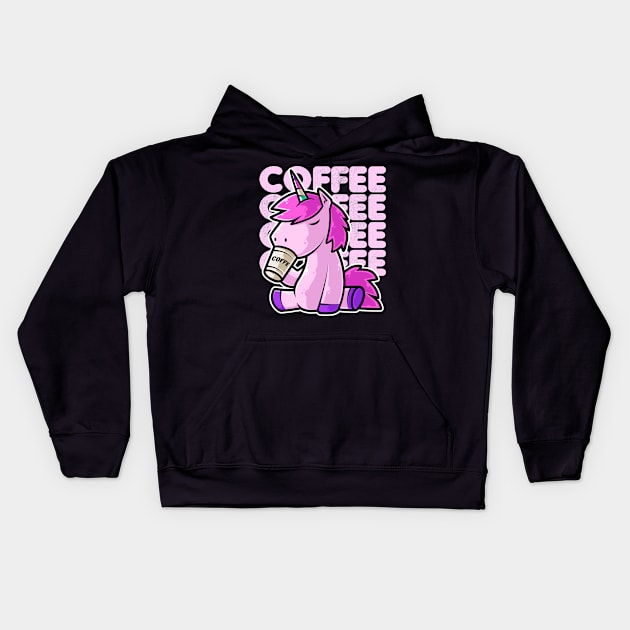 Cute Unicorn Drinking Coffee Kawaii Neko Anime print Kids Hoodie by theodoros20